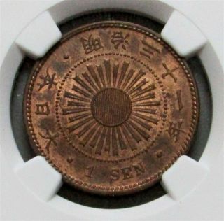 1898 (m31) Japan 1 Sen Mutsuhito Bronze Coin Ngc State 64 Red Brown