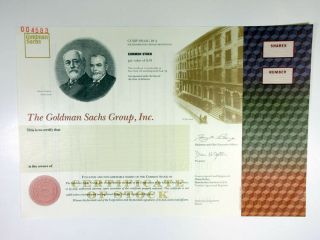 Ny.  Goldman Sachs Group,  Inc. ,  1999 Specimen Stock Cert.  Ipo Stock Cert Abn
