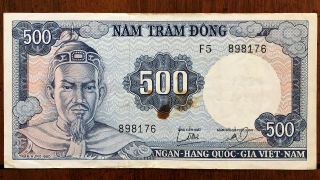 1964 Vietnam (south) 500 Dong Banknote,  Serial 898176,  Pick 22