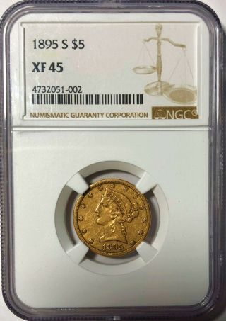 1895 - S $5 Liberty Gold Coin Ngc Xf45 (. 2419 Agw) - -