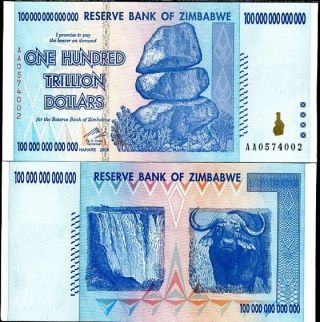 Zimbabwe 100 Trillion Dollars 2008 P 91 Aa Banknote Currency Unc