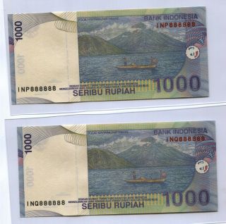 Indonesia 2000 Series 1000 Rupiah Solid Number Inp 888888,  Inq 888888