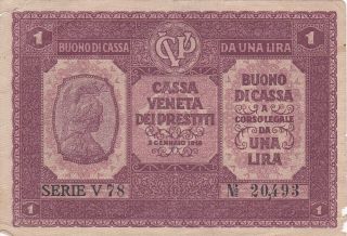 1 Lira Fine - Vg Banknote From Austro - Hungary Occupied Venice 1918 Pick - M4