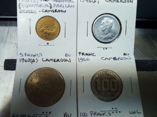 1948,  1958,  1960,  1966 Cameroon 1,  5,  50,  100 Francs Uncirculated Coin,  5 X Coin