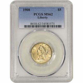 Us Gold $5 Liberty Head Half Eagle - Pcgs Ms62 - Random Date