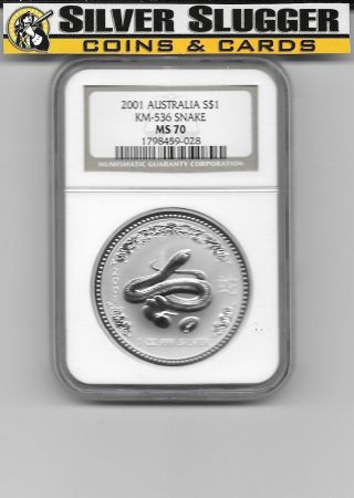2001 Australia Lunar Series I Snake 1 Oz Silver Ngc Ms 70 Rare