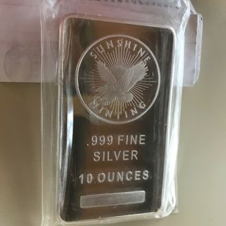 10 Troy Oz Sunshine.  999 Fine Silver Bar Mark