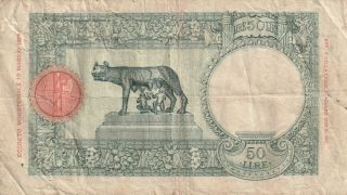 ITALIAN EAST AFRICA 50 LIRE BANKNOTE 1939 P.  1b Almost FINE 2