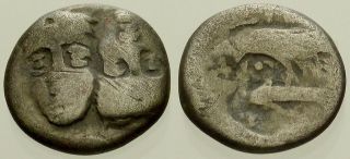 033.  Greek Silver Coin.  Istrus,  Moesia.  Ar Trihemiobol.  Sea Eagle & Dolphin