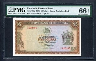 1979 Rhodesia $5 Five Dollars - M25 020105 - Graded Pmg 66 Gem Unc P40a