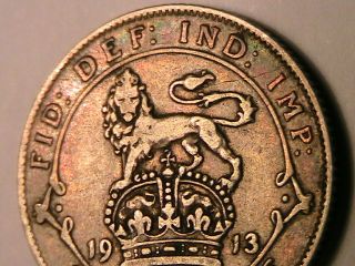 1913 Great Britain Sixpence Vf British Uk 6 Pence George V Silver Coin
