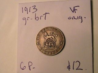 1913 GREAT BRITAIN Sixpence VF British UK 6 Pence George V Silver Coin 5