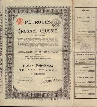 Russia / Oil Petroles De Grosnyi (russie) Grosny - Old Stock Certificate