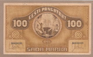 Estonia: 100 Marka Banknote,  (vf),  P - 56b,  1921,