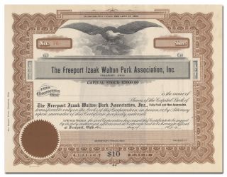 Freeport Izaak Walton Park Association,  Inc.  Stock Certificate (ohio)