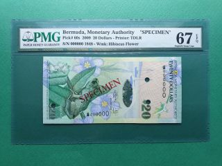2009 Bermuda 20 Dollars " Specimen 000000 " Pmg 67 Epq Gem Unc