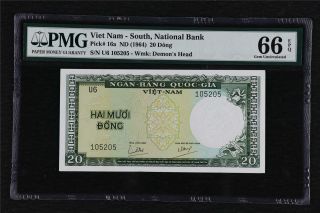 1964 Viet Nam South National Bank 20 Dong Pick 16a Pmg 66 Epq Gem Unc