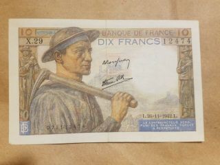 1942 Vichy France 10 Franc Nazi Allied French Note World War 2 Wwii Relic P99 Xf