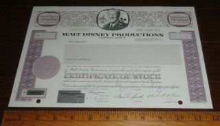 Walt Disney Productions Specimen Stock Certificate 1960 