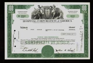 Hca : Hospital Corporation Of America Nashville Tn Old Stock Certificate
