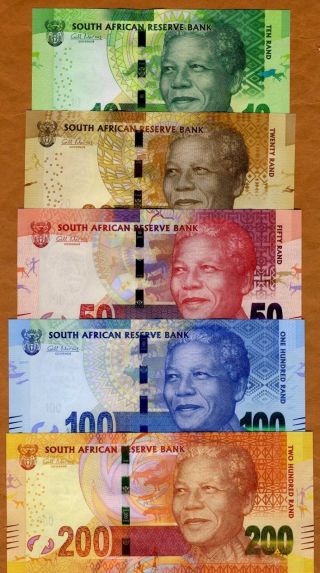 Set South Africa 10;20;50;100;200 Rand,  Nd (2012 - 2016) P - 133 - 134 - 135 - 136 - 137 Unc