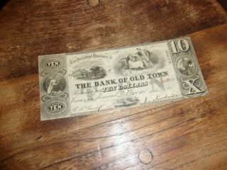Maine Obsolete Currency $10.  00 The Bank Of Old Town 1839
