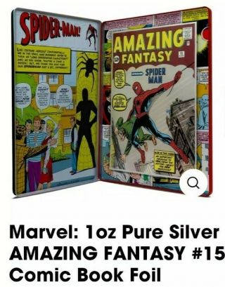 1oz.  999 Silver 2018 Marvel Comic Fantasy 15 First In Series Spider Man