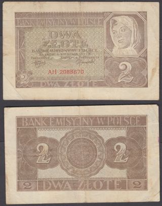 Poland 2 Zlote 1941 (f - Vf) Banknote Km 100