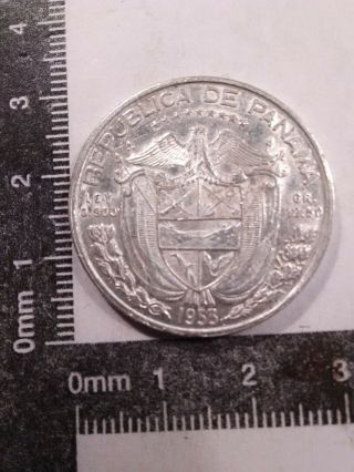 1953 1/2 Balboa Silver Coin Panama Low Mintage: 600,  000 Km - 20