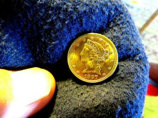 Brilliant Uncirculated 1897 U.  S.  Liberty $5 Gold Coin Full Of Luster