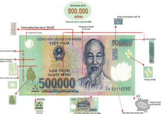 1,  000,  000 Vietnamese Dong (2 X 500,  000) Bank Note Million Vietnamese - Verified