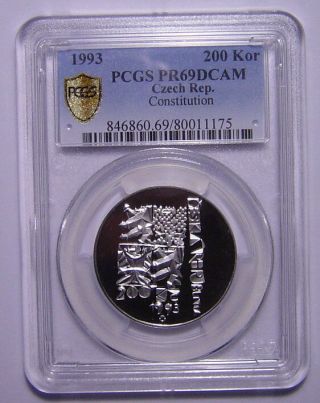 Czech Republic 200 Korun 1993 Silver Pcgs Pr69dcam Constitution