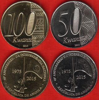 Angola Set Of 2 Coins: 50 - 100 Kwanzas 2015 " Independence " Unc