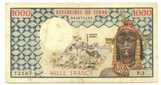 Tchad 1000 Francs 1974 - 78 Vf Banknote