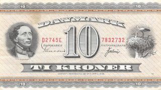 Denmark 10 Kroner 1974 P 44ae Series D - E Circulated Banknote Sd718