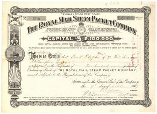 Royal Mail Steam Packet Company.  Stock Certificate 1907