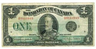 1923 $1 Dominion Of Canada Black Sceal Series D - Campbell Sellar Dc - 25n V.  F