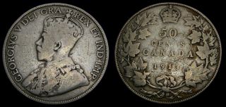 Canada 1913 Fifty 50 Cent Piece King George V Vg - 8