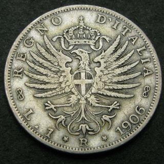Italy 1 Lira 1906 R - Silver - Vittorio Emanuele Iii.  - F/vf - 3477