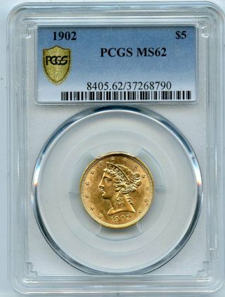 1902 Gold $5 Liberty Head Half Eagle Pcgs Ms 62