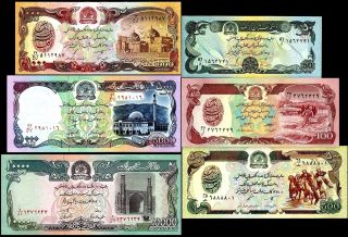 Afghanistan 1979 - 93 50/100/500/1000/5000/10000 Afghanis,  Banknote Set Of 6 Unc