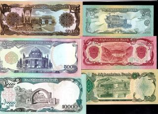 Afghanistan 1979 - 93 50/100/500/1000/5000/10000 Afghanis,  Banknote set of 6 UNC 2