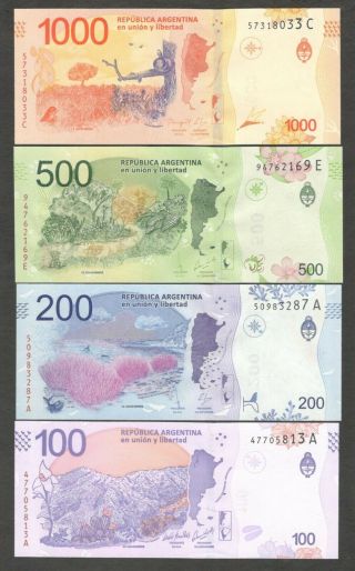 Full Set Argentina 5 10 20 50 100 200 500 1000 Pesos UNC Random Year 4