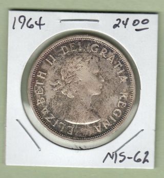 1964 Canadian One Silver Dollar Coin - Ms - 62