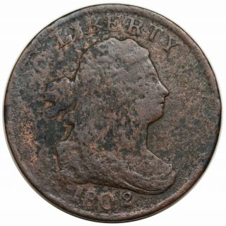 1802/0 Draped Bust Half Cent,  Reverse Of 1802,  C - 2,  R3,  Vg Detail