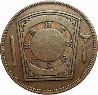 1869 Freemason Masonic Masons Brockton,  Mass Chapter Token 1 Penny Medal I76989