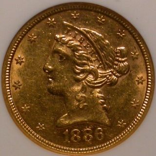 1886 - S Half Eagle (5 Dollar Gold) Ngc Au - 58