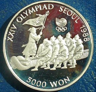 . 925 Silver 1986 Korea South 5000 Won Seoul Tug Of War Start At Melt Proof 700