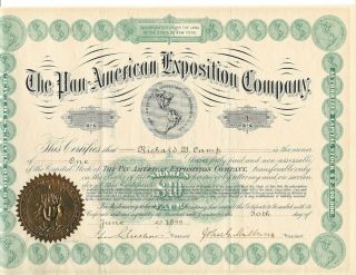 1901 Pan - American Exposition world ' s fair stock certificate Albany,  NY 2