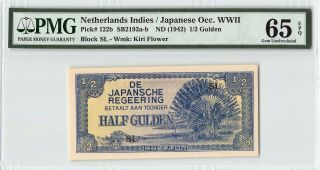 Netherlands Indies / Japanese Occ Nd (1942) P - 122b Pmg Gem Unc 65 Epq 1/2 Gulden